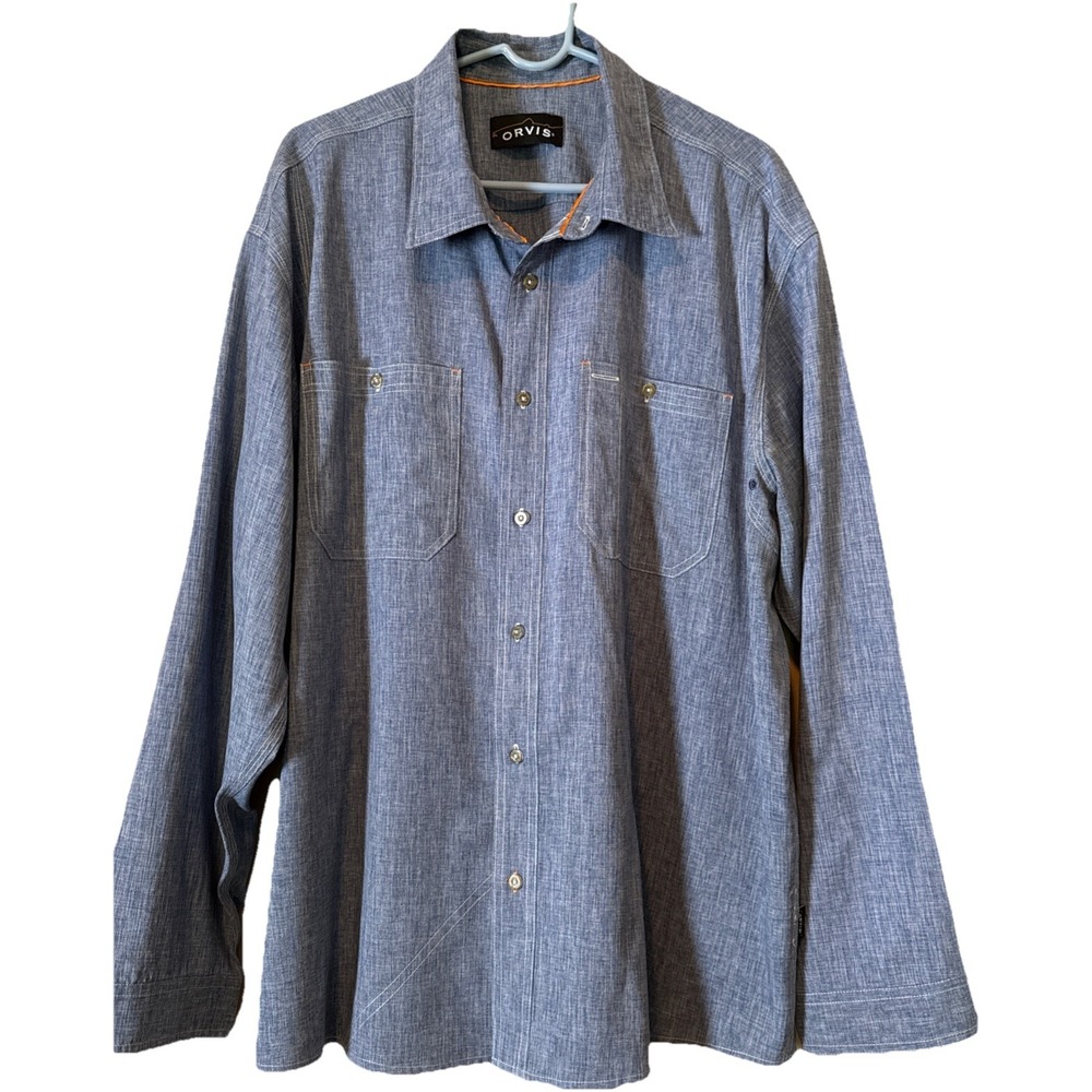 Orvis Performance‎ ButtonUp Shirt Mens XXL Blue Casual Fishing Outdoor